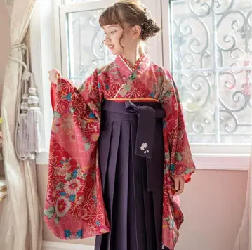 빨간색과 핑크색 꽃무늬 하카마 110cm