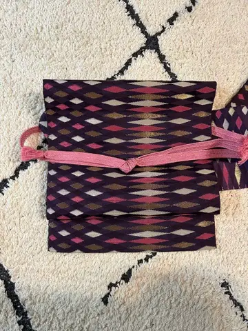 순수 실크 나고야 오비 모던 금실 기하학 패턴