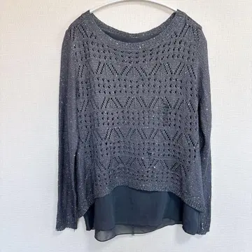 새상품급 Milano 스팽글 시스루 니트 레이어드 다크 네이비