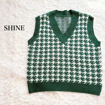 쉬인 하운드 투스 니트 베스트 스웨터 하운드투스 체크 패턴 페미닌 캐주얼
