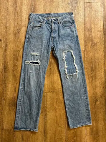 사이즈 M! BEAMS 셀비지 리페어 5포켓 데님 팬츠 적색 귀 빈티지