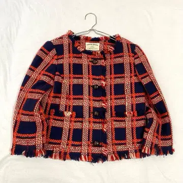 프레임워크 노카라 프린지 자켓 트위드 체크 무늬 울 혼방 36