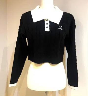 wego 블랙 케이블 짜임 크롭 스웨터