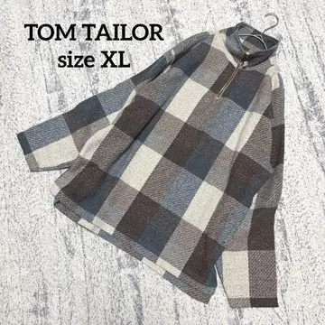 [톰테일러] 하프 지퍼 풀오버 XL 체크 무늬 루즈핏 비스코스