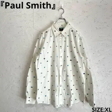 일본제 [Paul Smith] 올 패턴 코튼 셔츠 긴팔 셔츠 화이트 XL