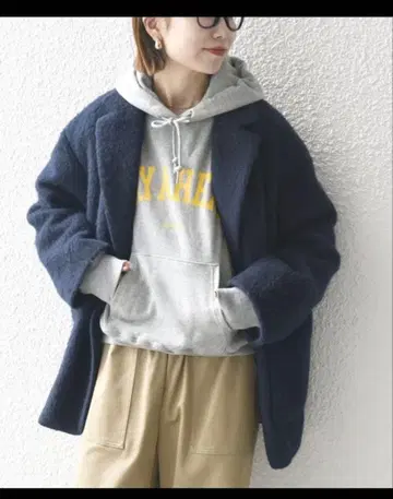 SHIPS any: 울 믹스 샤기 싱글 코트 네이비