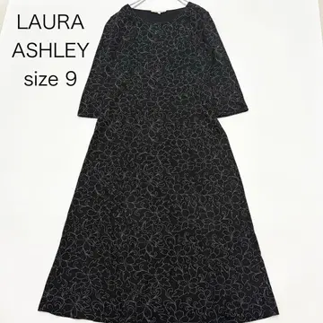 로라 애슐리 꽃무늬 롱 원피스 7부 소매 면 100% 마카오 제