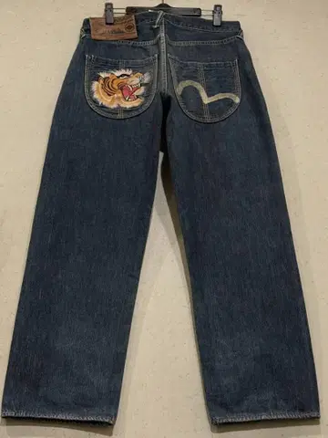야마네 EVISU 에비수 호랑이 자수 & 갈매기 페인트 셀비지 데님 팬츠