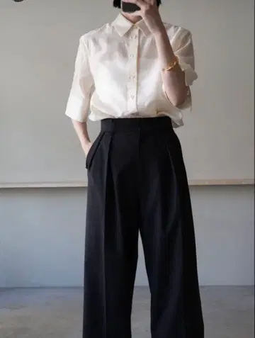 NEAU 블라우스 sheer half sleeve shirt