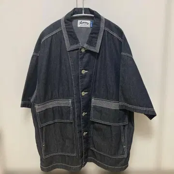 Aozora 다크 데님 숏 슬리브 셔츠