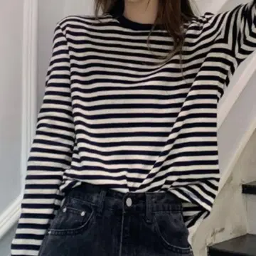 핑거홀 스트레치 보더 롱 T