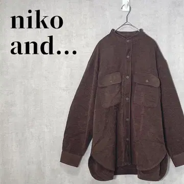 니코앤드 코듀로이 긴팔 셔츠 밴드 카라 오버 사이즈 브라운 L