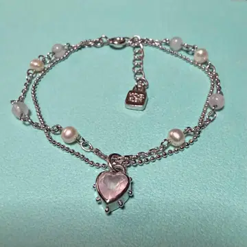미쉘클랑 실버 2연 로즈쿼츠 펄 팔찌