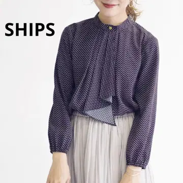 [쉽스 SHIPS] 보타이 패턴 블라우스 드레이프감 긴팔 스카프 네이비