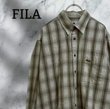 휠라 [ FILA ] 셔츠 긴팔 [ L ] 브라운 체크 면 오버 사이즈