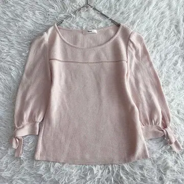 봄색 Rene 르네 리본 슬리브 니트탑 핑크 페미닌 일본제