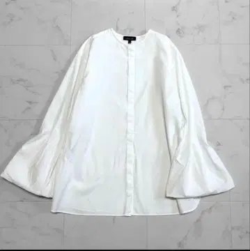 드로어 볼륨 벌룬 슬리브 블라우스 크루넥 화이트