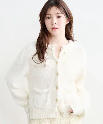 cocodeal 트리밍 페더 가디건 오프 화이트