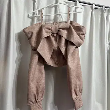 LIP SERVICE 리본 오프숄더 롱 슬리브 상의 핑크