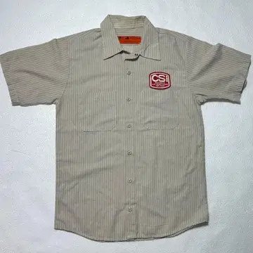 RED KAP 워크 셔츠 반팔 스트라이프 와펜 USA 구제 의류 베이지