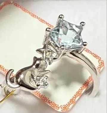 블루 토파즈 고양이 모티브 실버 925 반지