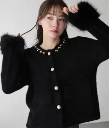 [ 새상품 미개봉 ] 소매 퍼 펄 비쥬 자켓