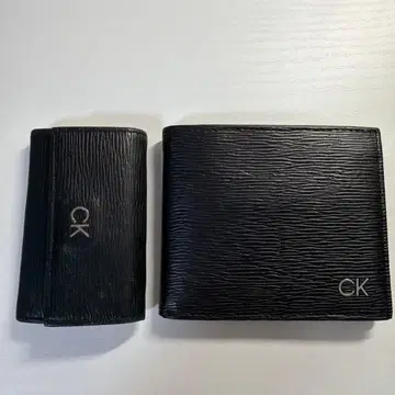 CK 블랙 가죽 접이식 지갑 키케이스