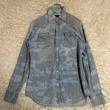 [ HYDROGEN ] 하이드로겐 데님 셔츠 자수 카모플라쥬 긴팔 M