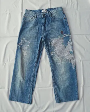 카라쿠리타마시 청바지 사이즈 32 자수 일본풍 패턴