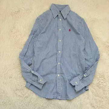 새상품급 사이즈 4 폴로 랄프로렌 스트라이프 셔츠 포니 로고 자수 블루