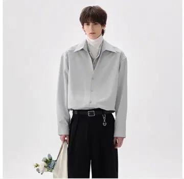 주름이 잘 가지 않는 레이어드 칼라 긴팔 셔츠 스카이블루