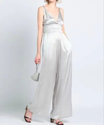 SEMI COUTURE 실버 V넥 롱 드레스