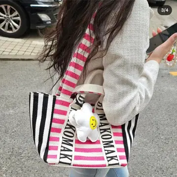 BY MAKOMAKI 핑크 스트라이프 숄더백