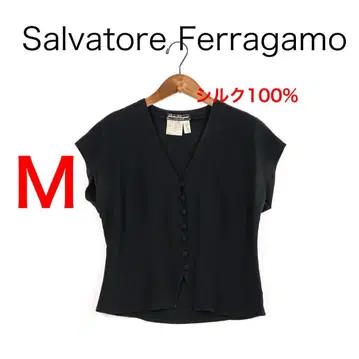 H6544 살바토레 페라가모 실크 100% 호두 단추 블라우스