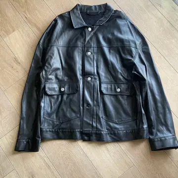 FREAK'S STORE 블랙 페이크 레더 자켓 버튼 포함