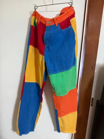 SHEIN 멀티 컬러 패치워크 데님 팬츠 L 사이즈