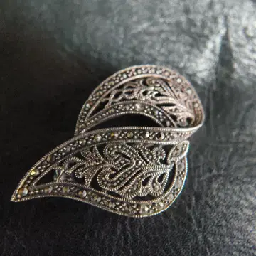 실버 925 잎 모양 브로치 빈티지풍 마카사이트 9.3g