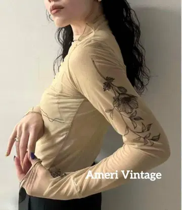 MEDI FLOWER TATTOO SHEER TOP ameri