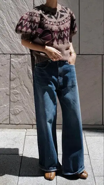 machatt 로우 게이지 노르딕 니트 베스트 베이지 브라운