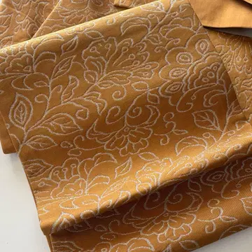 기모노 나고야 오비 꽃무늬 당초 겨자색