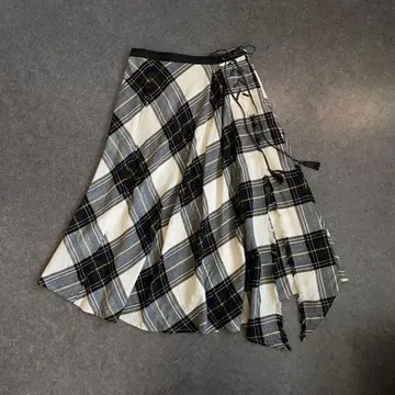 ARTISAN 플레어 스커트 체크 비대칭 소가죽 일본제