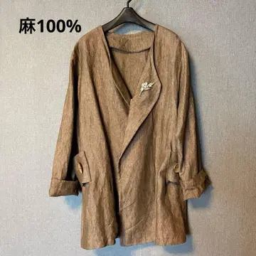 고급 린넨 100% 비이티지 코트 자켓