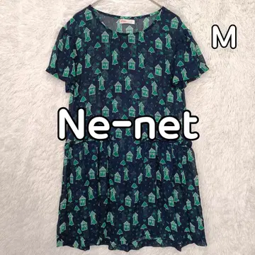 새상품급 Ne-net 네넷 원피스 비침 퍼프 슬리브 집 숲 올 패턴