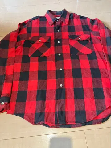 USA제 90s ST.JOHN'S BAY 헤비 플란넬 셔츠 M 빨검 체크