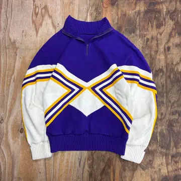 70s 하프 지퍼 니트 하이넥 퍼플 짧은 기장 VINTAGE 디자인