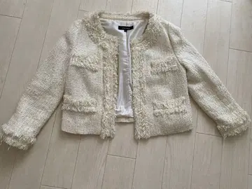 rienda 아이보리 프린지 트위드 자켓