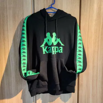 Kappa 후드 부착 후드티 L 블랙/그린