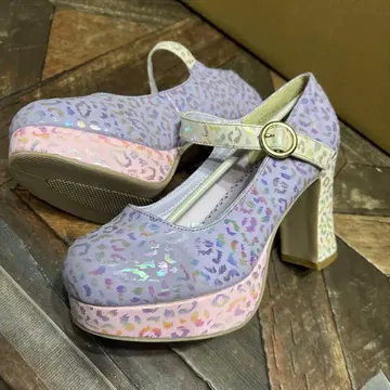 요스케 YOSUKE 라벤더 레오파드 플랫폼 청키