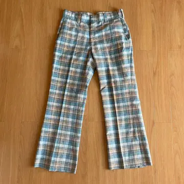 70s 80s 빈티지 슬랙스 부츠컷 팬츠 체크 플레어