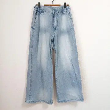 WEGO 와이드 데님 팬츠 M 사이즈 라이트 블루 케미컬 워시